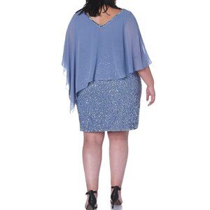 J Kara Women's Plus Size Handmade Beaded Empire Waist Gown Blue Multi Size 14